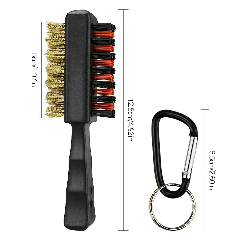 Double-Sided Golf Club Cleaning Brush with Brass & Nylon Bristles – Portable Groove Cleaner with Keychain