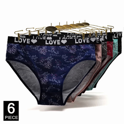 Women’s Cotton Briefs Set - Sexy Print Mid-Rise Plus Size Panties 2XL-4XL Soft Breathable Underwear 6Pcs