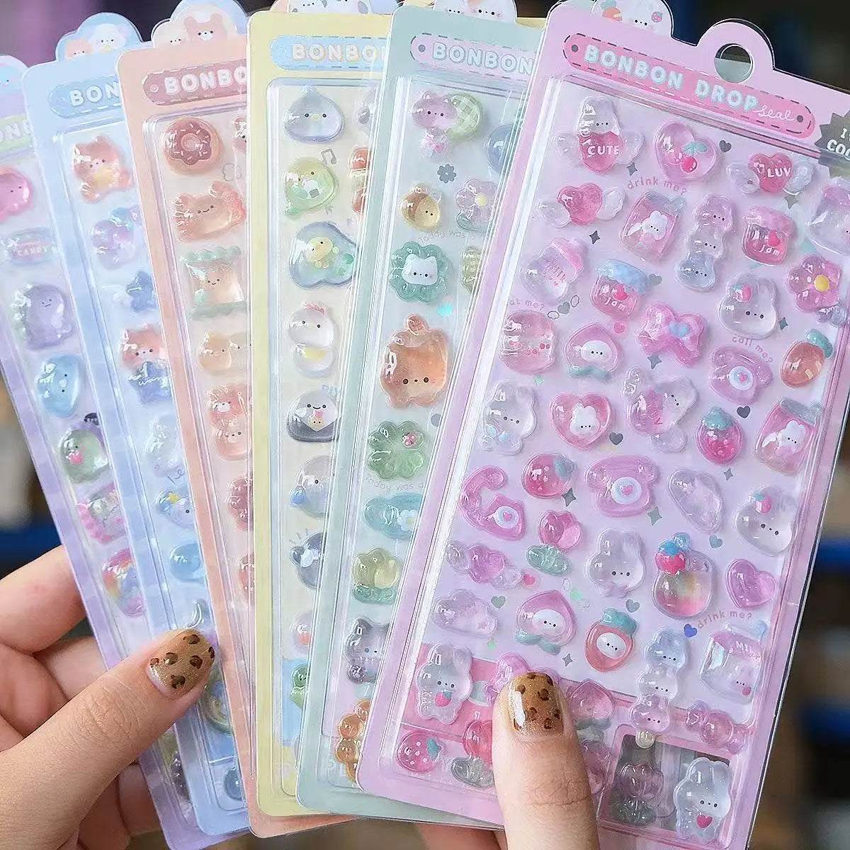 Kawaii 3D Jelly Resin Stickers - Cute Sparkling Transparent Cartoon Decals for Scrapbooking and DIY Decor