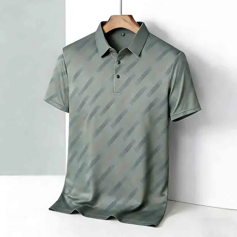 Men's Striped Print Polo Shirt - Short Sleeve Lapel Collar Casual Golf Business Top