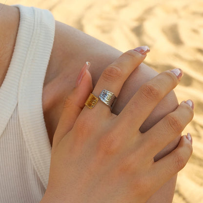 Vintage 18K Gold Plated Stainless Steel Ring – Double Line Irregular Open End Jewelry for Women