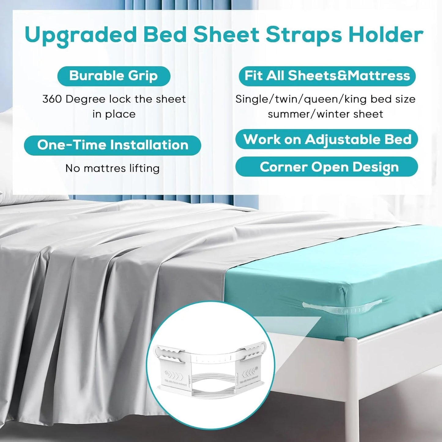 4pcs Heavy Duty Bedsheet Corner Tightener Clips – Durable Bed Sheet Grippers for Secure Fit & Protection