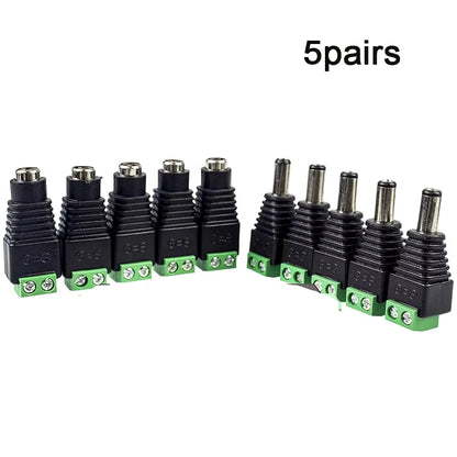5-Pair 12V DC Power Connector Set - 2.1mm × 5.5mm Male & Female Barrel Plug Jack for LED Strips, Cameras & Power Supplies
