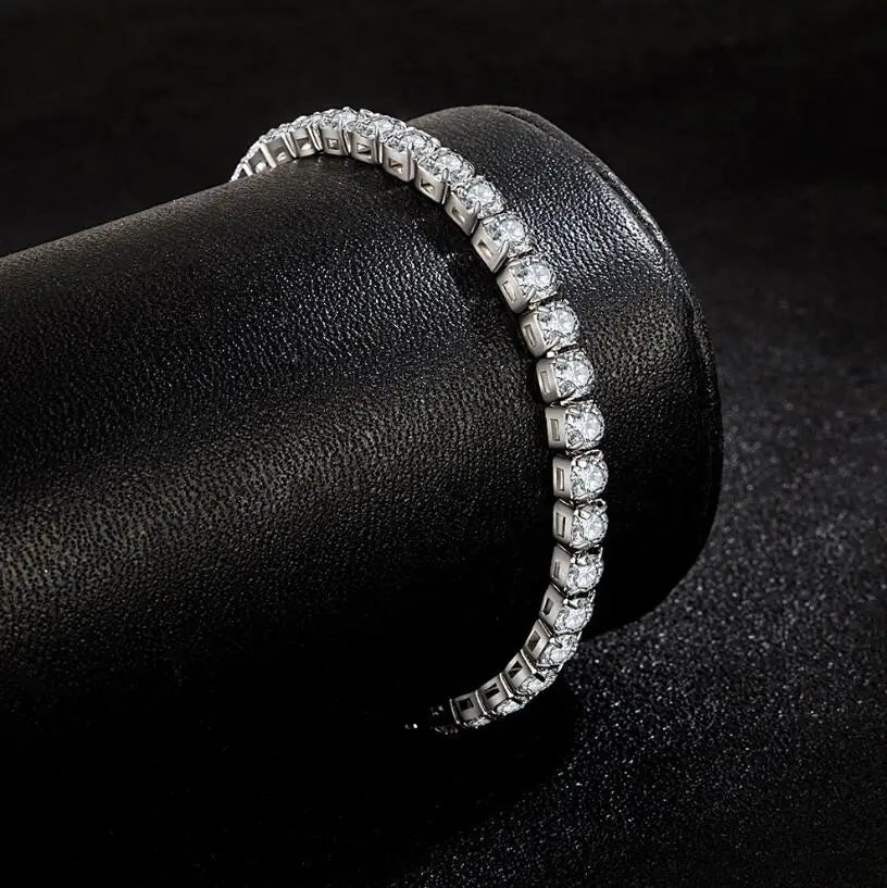 Real Moissanite Bracelet for Women - S925 Sterling Silver, 4mm Diamonds, Tennis Bangle Chains, Sparkling Fine Jewelry