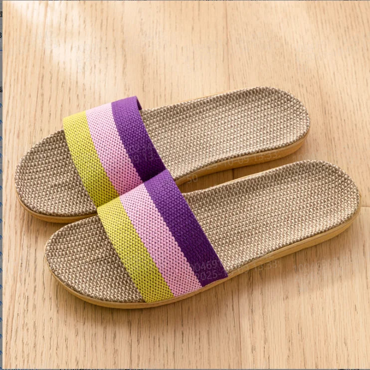 Unisex Fabric Summer Slippers – Breathable Soft Slip-On Indoor Home Shoes
