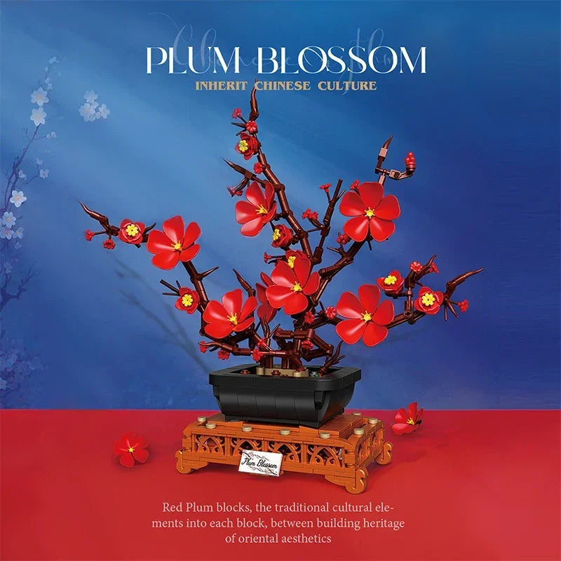 669PCS Plum Blossom Bonsai Building Block Set – Floral Flower Model Bricks, Creative Desktop Decor & Holiday Gift for Kids