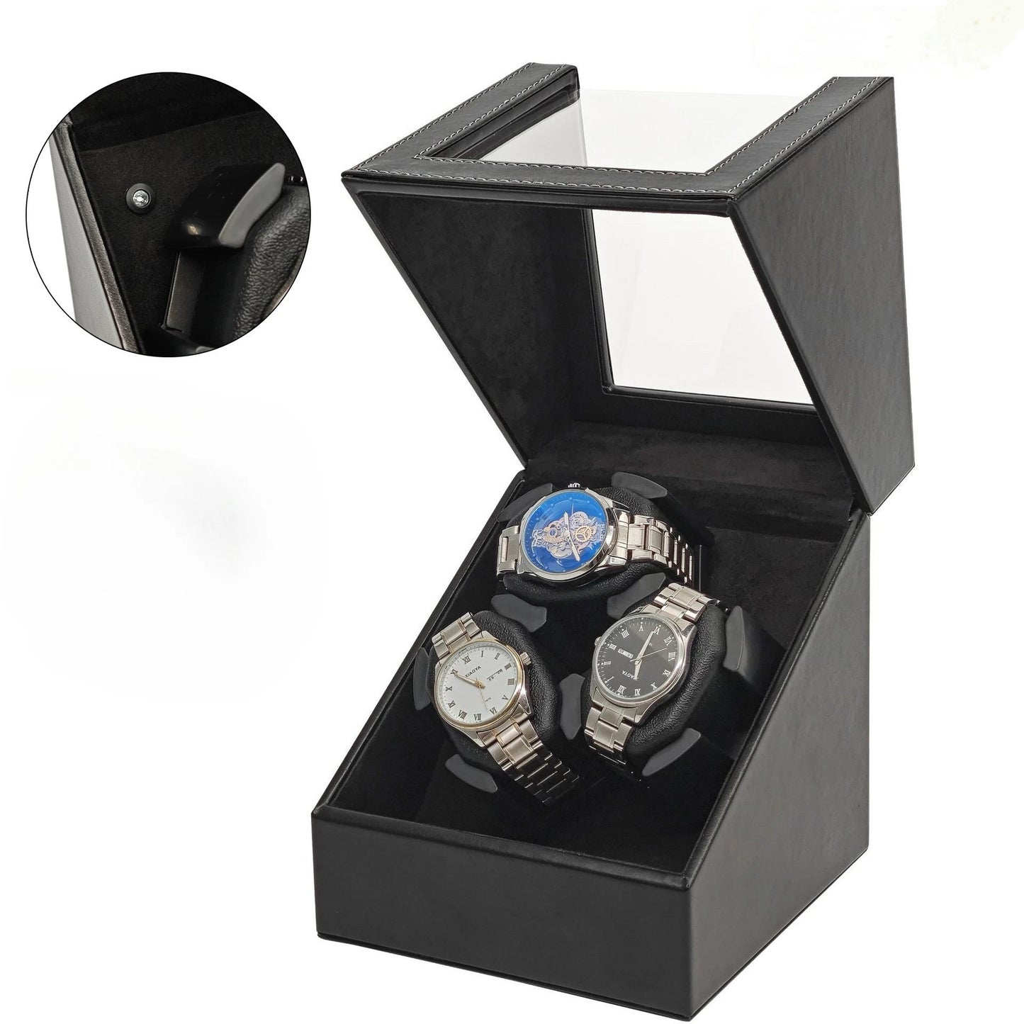 Universal Watch Winder Box - 3 Position Smart Winding Mechanism with LED Light Sensor Silent Motor USB Watch Storage Case