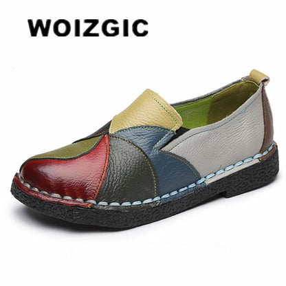 WOIZGIC Women’s Genuine Leather Loafers – Colorful Non-Slip Moccasin Flats Plus Size 42