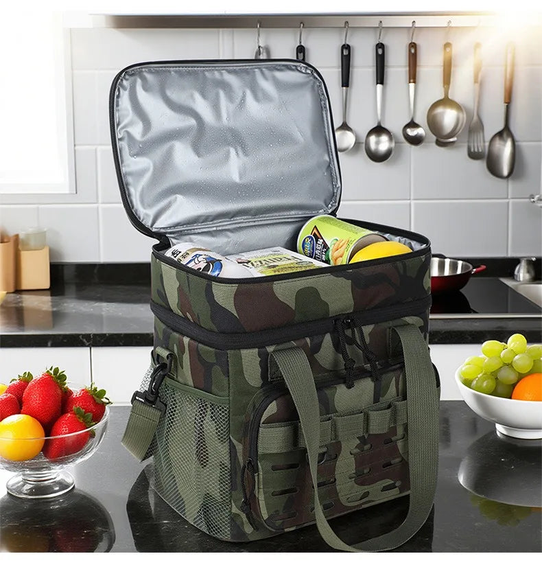 Camouflage Insulated Picnic Lunch Bag – Large Capacity Oxford Cloth Cooler Bag for Outdoor Travel & Food Fresh Keeping