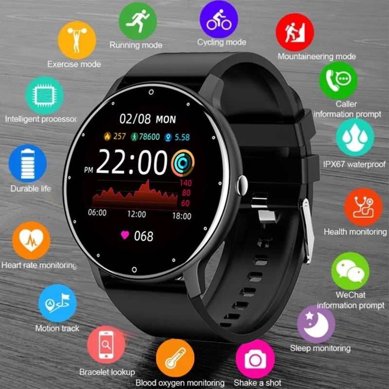 ZL02D Men’s Smart Watch - Full Touch Screen, Sport Fitness Tracker, IP68 Waterproof, Bluetooth, for Men and Women - Smartphone Compatible 2023
