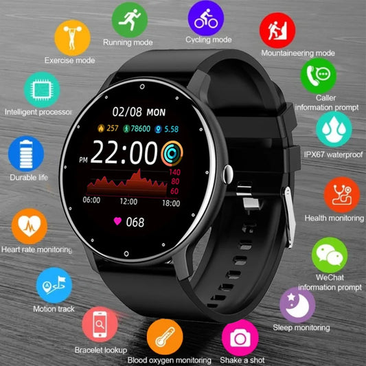 ZL02D Men’s Smart Watch - Full Touch Screen, Sport Fitness Tracker, IP68 Waterproof, Bluetooth, for Men and Women - Smartphone Compatible 2023
