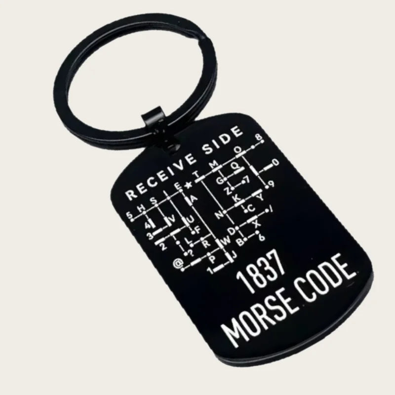 Stainless Steel Morse Code Keychain - Double-Sided Alphanumeric Educational Car Pendant for Radio Amateurs
