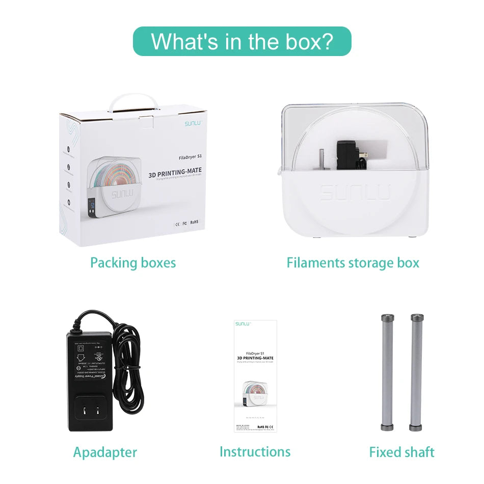 SUNLU S1+ 3D Filament Drying Box – Fila-Dryer Storage Holder for Dry Filament with Fast Heating