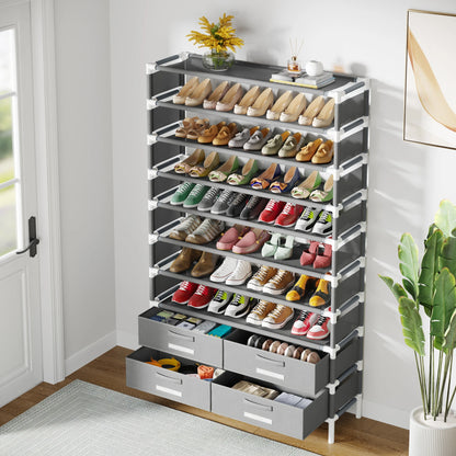 Tribesigns 10-Tier Shoe Rack Organizer – Vertical Shoe Shelf with 4 Drawer Bins, Holds 32 Pairs for Closet & Entryway