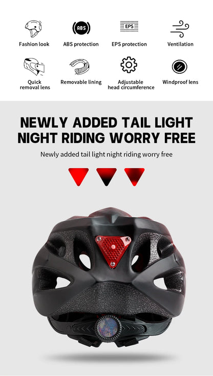 Adult Bike Helmet with LED Tail Light – Lightweight & Breathable Cycling Helmet (58-62cm), Colorful Bicycle Accessory