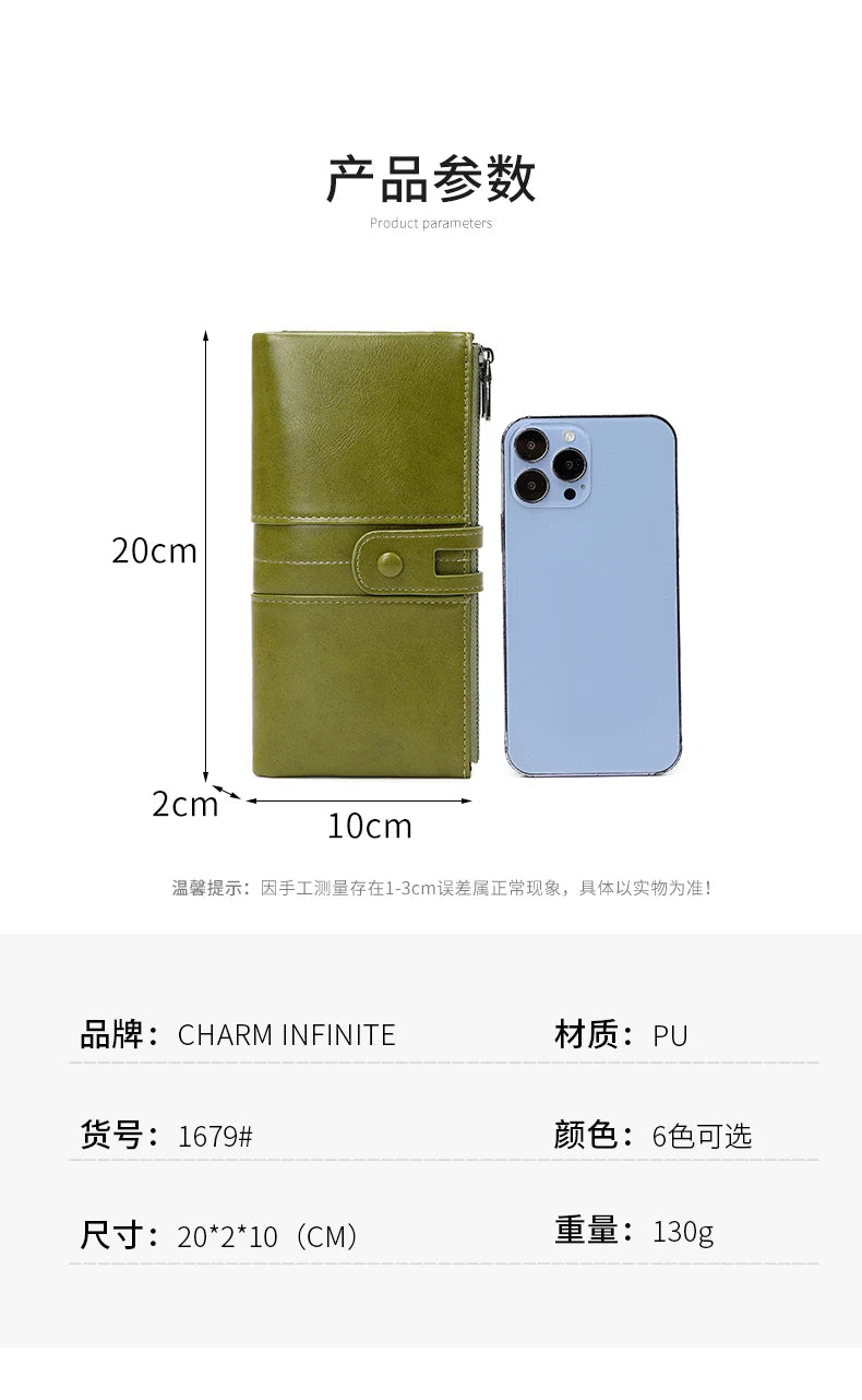 RFID Blocking Large Capacity Wallet – Soft Leather Solid Color Clutch, Multi-Functional Zipper Purse for Women & Men