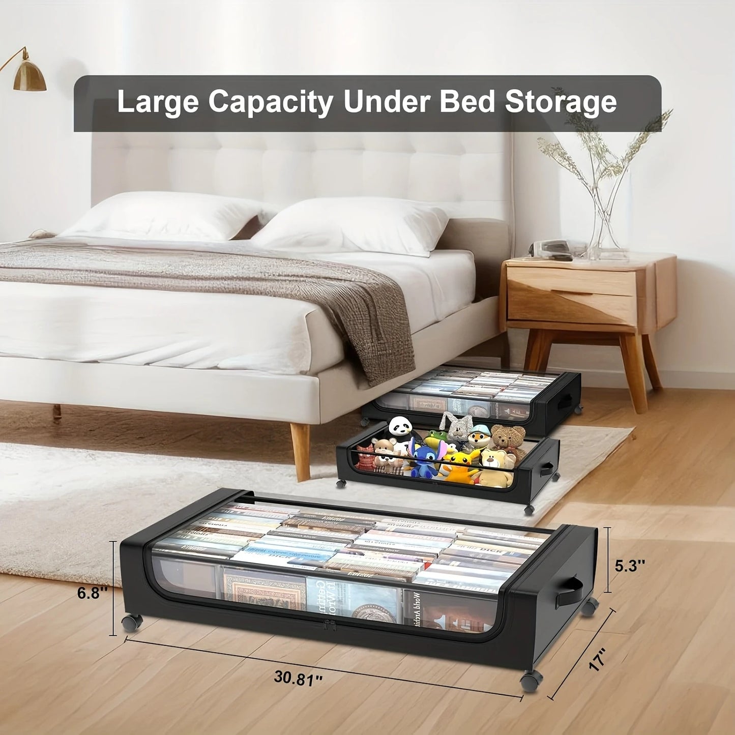 Underbed Storage Lockers with Wheels & Lids – Space-Saving Pull-Out Containers for Shoes & Clothes, Ideal for Dorm Bedrooms