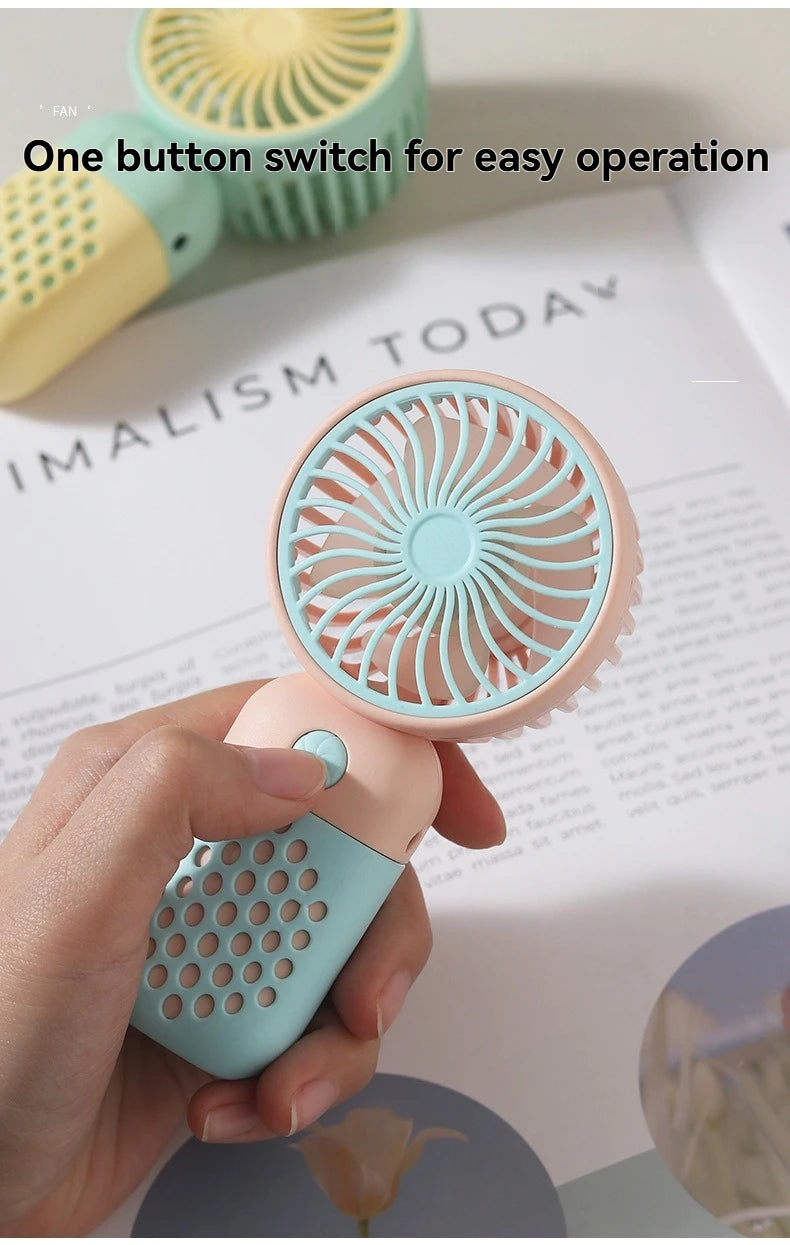 Mini Cartoon USB Handheld Fan – Portable Pocket-Sized Charging Fan for Home, Office, Outdoor & Student Dorm Use
