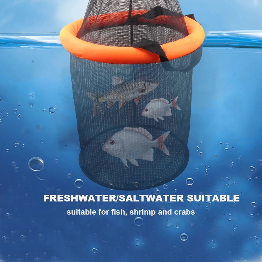 Floating Collapsible Fishing Bait Basket – Durable Mesh Live Fish Keeper Net Cage