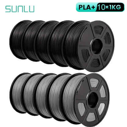 SUNLU 10KG 3D Printer Filament Set – 1.75mm PLA, PETG, PLA+ & Clear, 10 Rolls x 1KG Neatly Wound for 3D Printers & 3D Pens