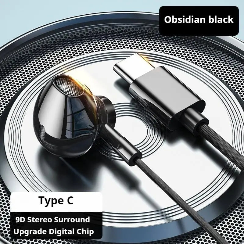 Type-C & 3.5mm Wired Earphones - HiFi Bass Stereo Headset with HD Microphone & Volume Control for iPhone 15–17 and Samsung Phones