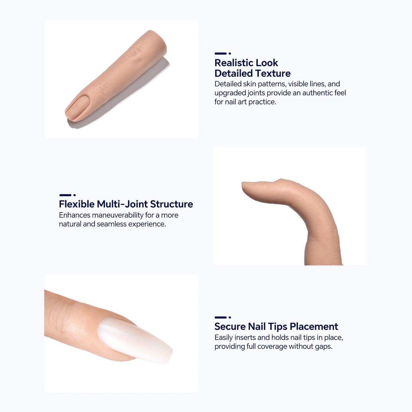 Realistic Silicone Nail Art Practice Finger - Manicure Training & Display Tool