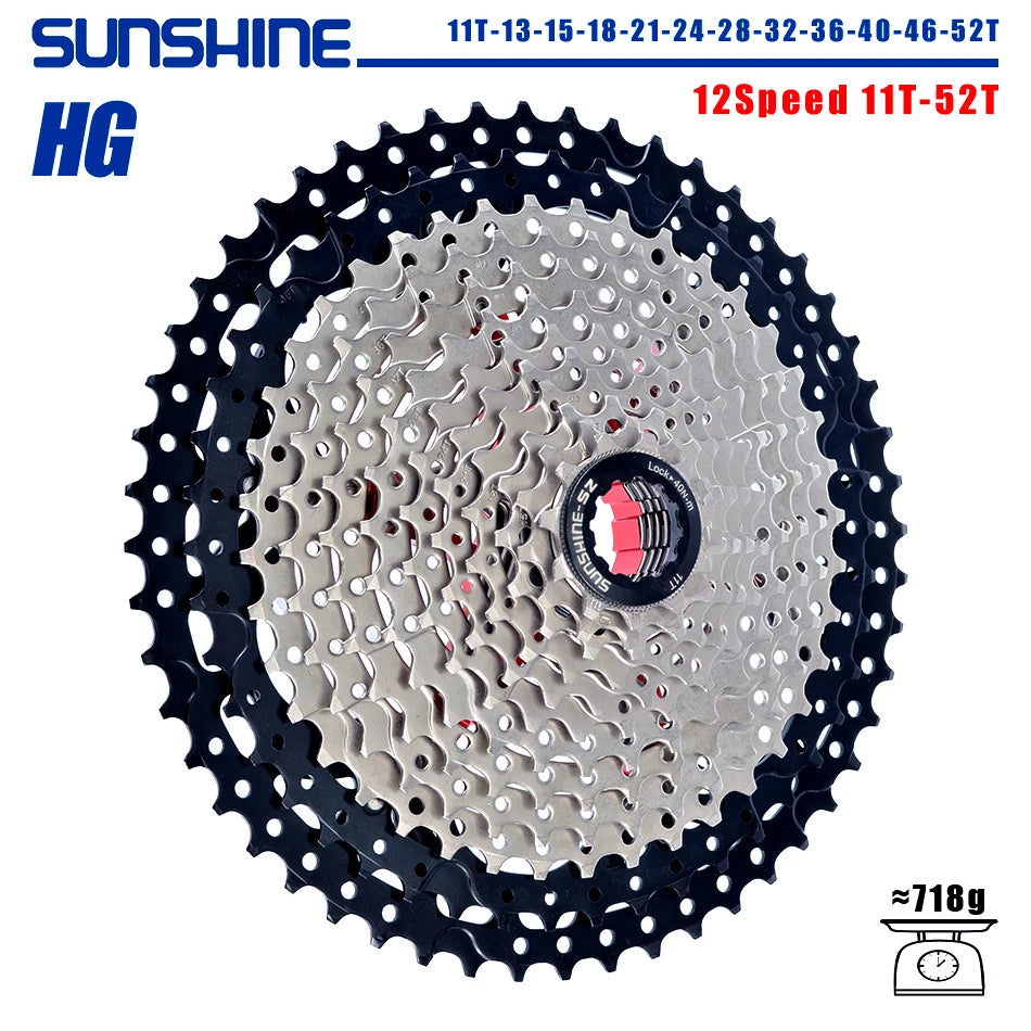 SUNSHINE Bicycle Cassette 8-12 Speed Freewheel - 32T to 52T Sprocket for Shimano/SRAM HG Flywheel