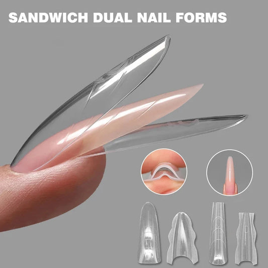 180pcs Sandwich Dual Nail Forms – 15 Sizes Coffin & Almond Nail Extension Molds for Manicure, Top & Bottom Forms