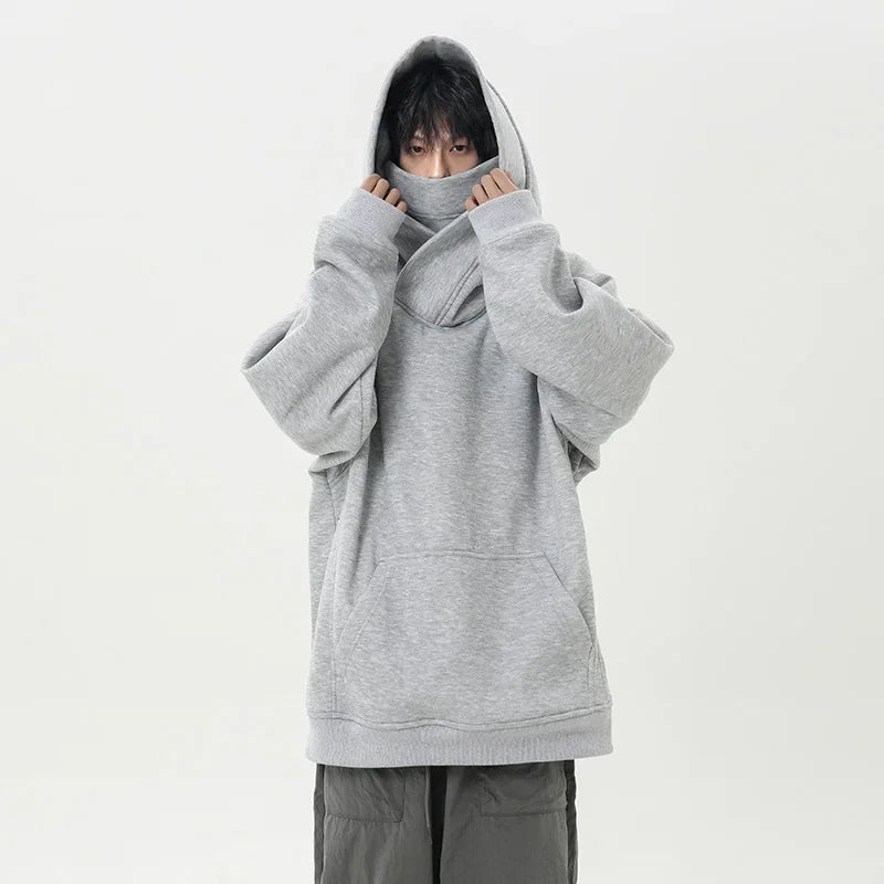 Autumn High Neck Sweatshirt for Men – Pile Collar Hoodie, Harajuku Ninja Style, Casual Sports Loose Fit Top