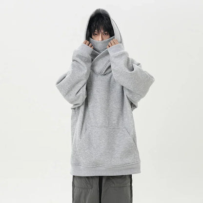 Autumn High Neck Sweatshirt for Men – Pile Collar Hoodie, Harajuku Ninja Style, Casual Sports Loose Fit Top