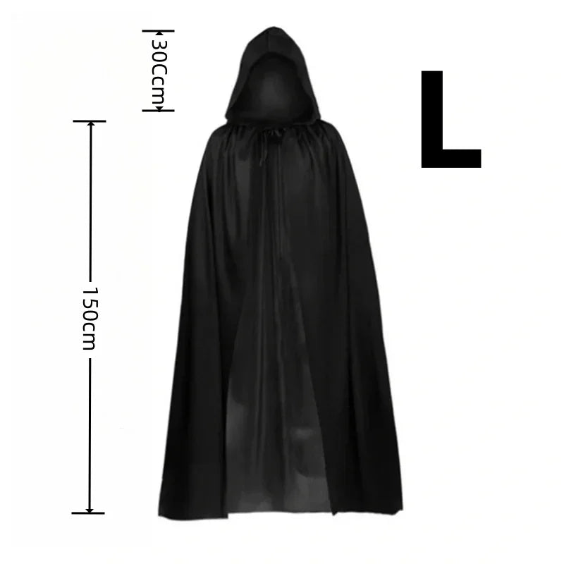 Unisex Halloween Hooded Black Cloak Witch Robe Long Cape Cosplay Costume Party Prop