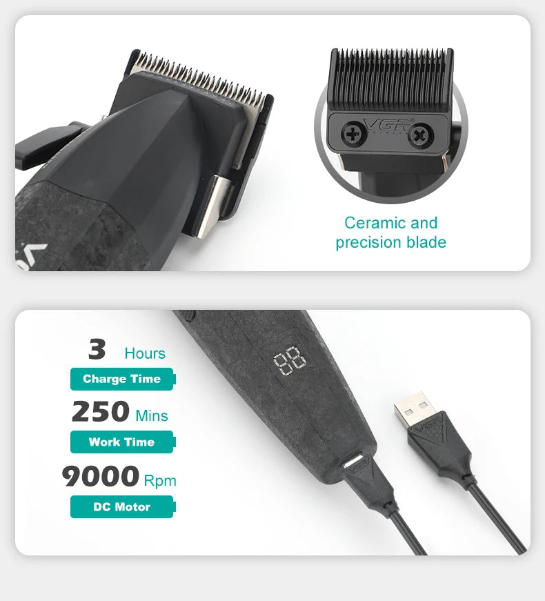 VGR V-640 Hair Trimmer – Professional Electric Hair Clipper, 9000 RPM Metal Trimmer for Men, Barber Hair Cutting Machine