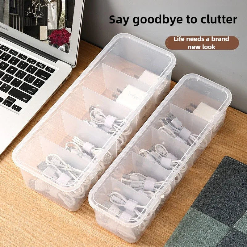 Transparent Cable Organizer Box with Lid – Dustproof Data Cable and Card Storage Case for Home and Office