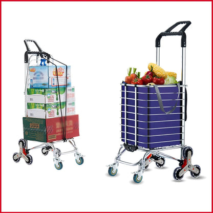 Portable Aluminum Alloy Grocery Cart – Folding Trolley with Large Capacity, Lightweight & Step Climbing Design