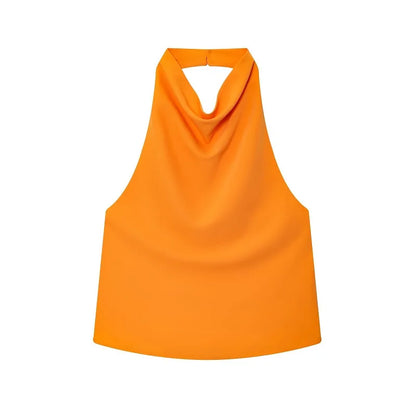 Women's Satin Halter Backless Camisole Top – Off Shoulder Summer Beach Tank Blouse