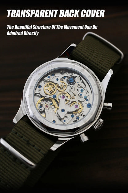 40mm 1963 Pilot Aviation Mechanical Chronograph — Original Seagull ST1901 Movement Men's Sapphire Vintage Watch