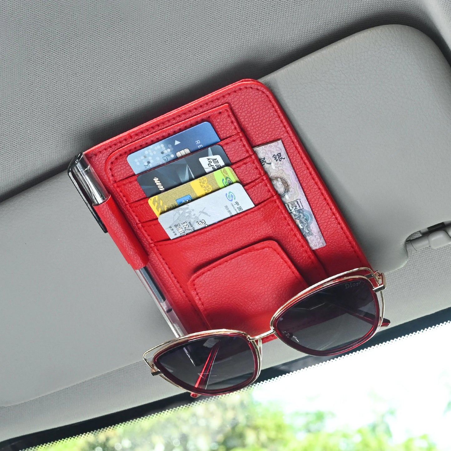 Car Visor Organizer – Multi-Pocket Pouch Bag for Cards, Glasses & Storage, Scratch-Resistant Auto Visor Holder for Car Interior