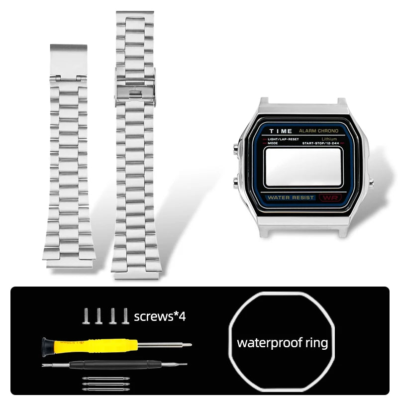 F-91W Stainless Steel Watch Case Mod Kit - Metal Shell Upgrade for Casio F91W, A158W, A159W & 593 Watches
