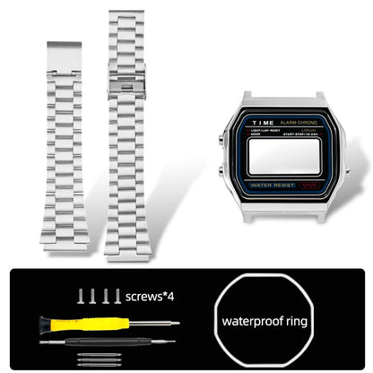 F-91W Stainless Steel Watch Case Mod Kit - Metal Shell Upgrade for Casio F91W, A158W, A159W & 593 Watches