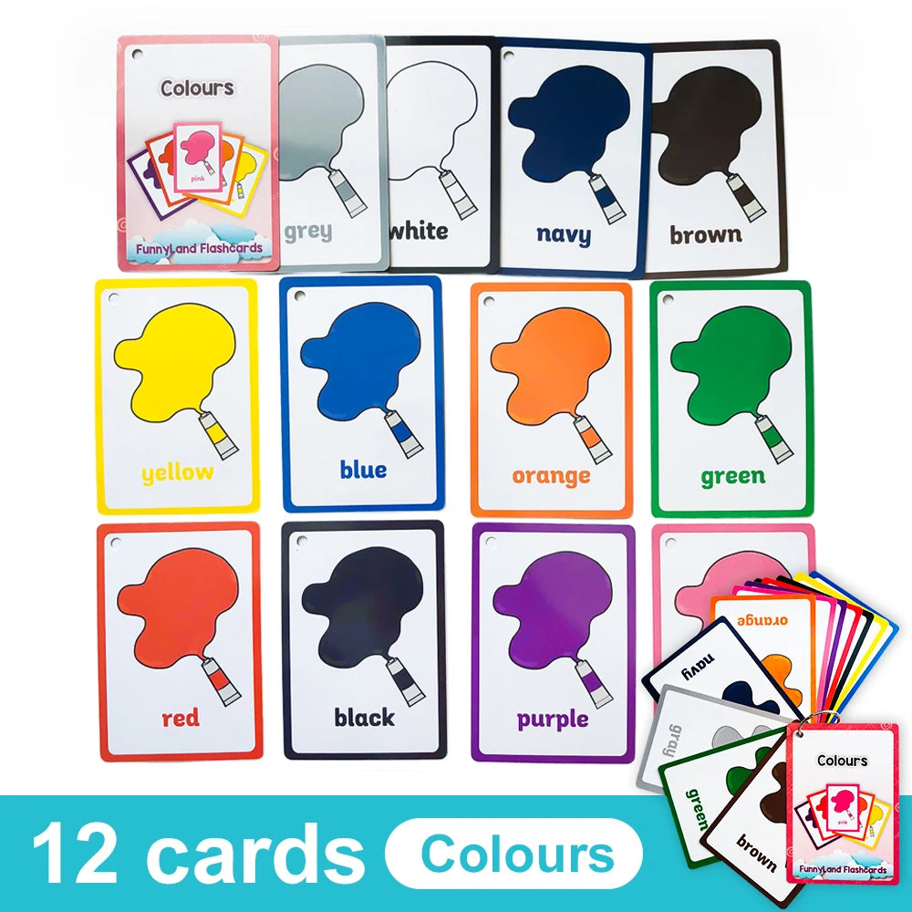 Kids English Vocabulary Flashcards - 26 Themes Fruits Animals Vehicles & Learning Activity Cards
