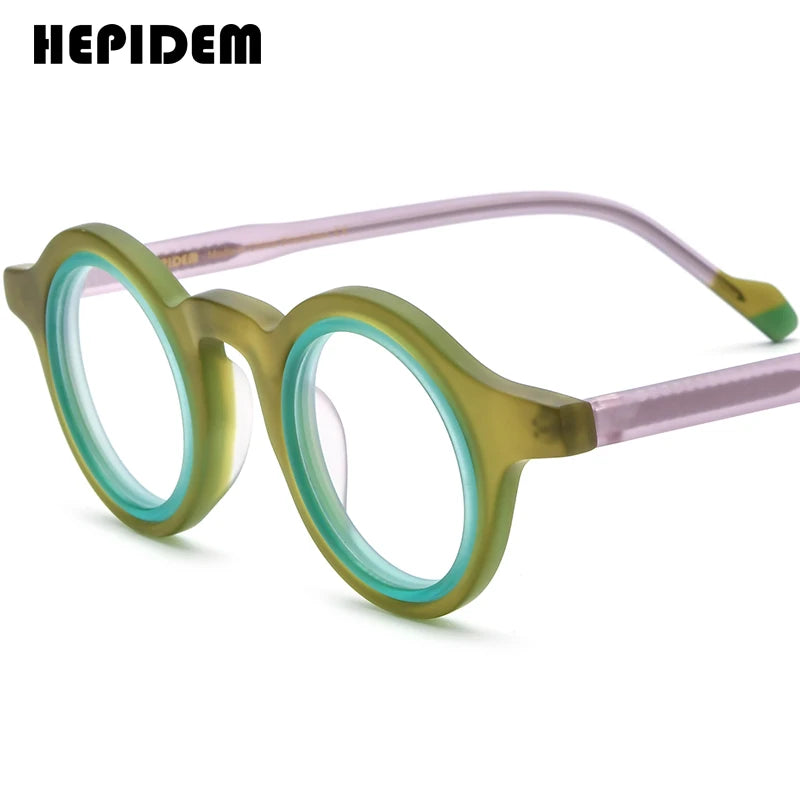 FONEX HEPIDEM Acetate Eyeglass Frames - Retro Round Vintage Eyewear for Men & Women