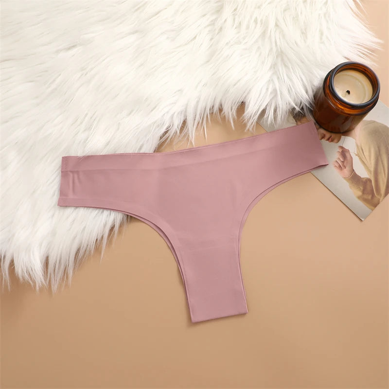 3PCS Seamless Maillard Ultra-Thin Brazilian Panties for Women – Ice Silk Low Waist G-String, Sexy Solid Underwear