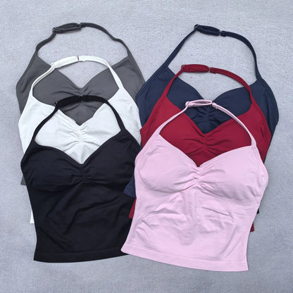 Women’s Adjustable Strappy Sports Top Open Back Gym Yoga Crop Top with Built-in Fastener Fitness Workout Wear