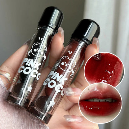 PINKCOCO Bear Doodle Mirror Lip Glaze – Long-Lasting Shiny Nude Lip Gloss, Skin-Brightening Student-Friendly Lipstick