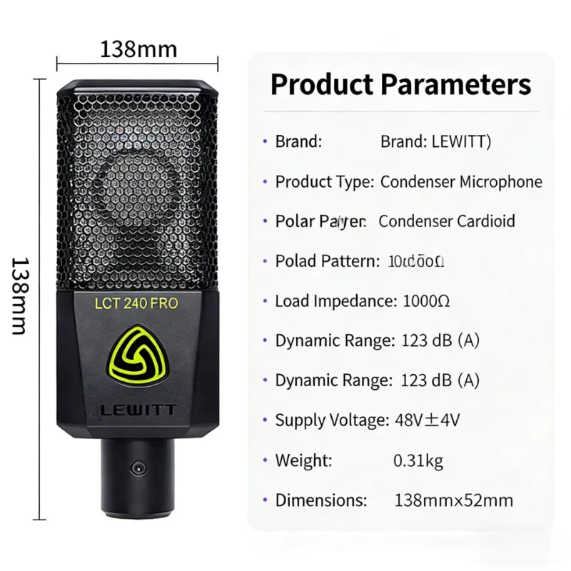 LEWITT LCT 240 PRO Condenser Microphone – Professional Studio Mic for Recording, Podcasting & Karaoke with HD Lossless Sound