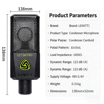 LEWITT LCT 240 PRO Condenser Microphone – Professional Studio Mic for Recording, Podcasting & Karaoke with HD Lossless Sound