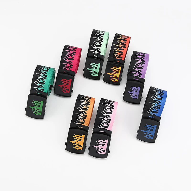 Hip Hop Fashion Canvas Belt – Personalized Flame Design, Casual & Punk Cowboy Belt for Men & Women