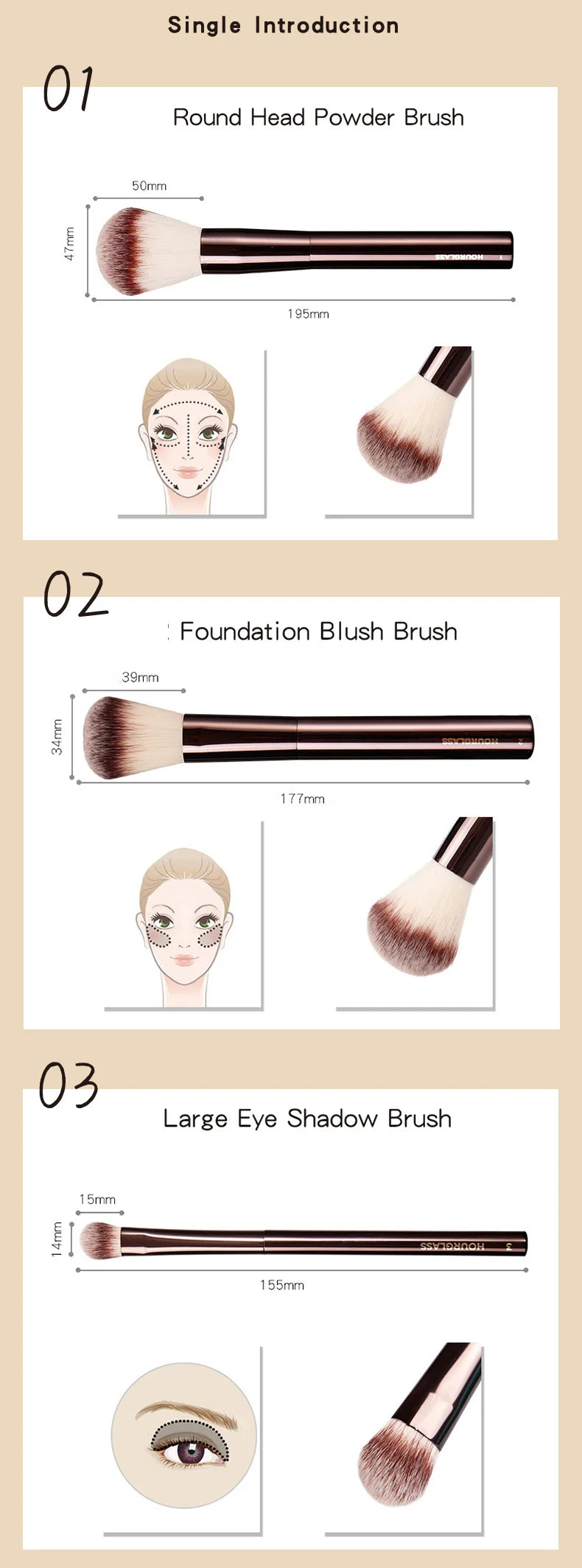 Hourglass Retractable Makeup Brush Set – Professional Eyeshadow, Foundation, Concealer, Powder, Bronzer, Blusher & Eyeliner Brushes