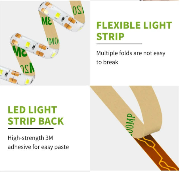 5M USB LED Strip Light - 5V SMD 3528 Waterproof Ribbon Light for Cabinets, Ceilings & Home Decor