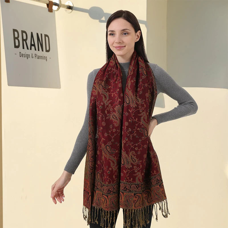 Luxury Autumn Cashmere Pashmina Shawl – Warm Winter Scarves for Women, Printed Cotton Foulard Stole Scarf 2023